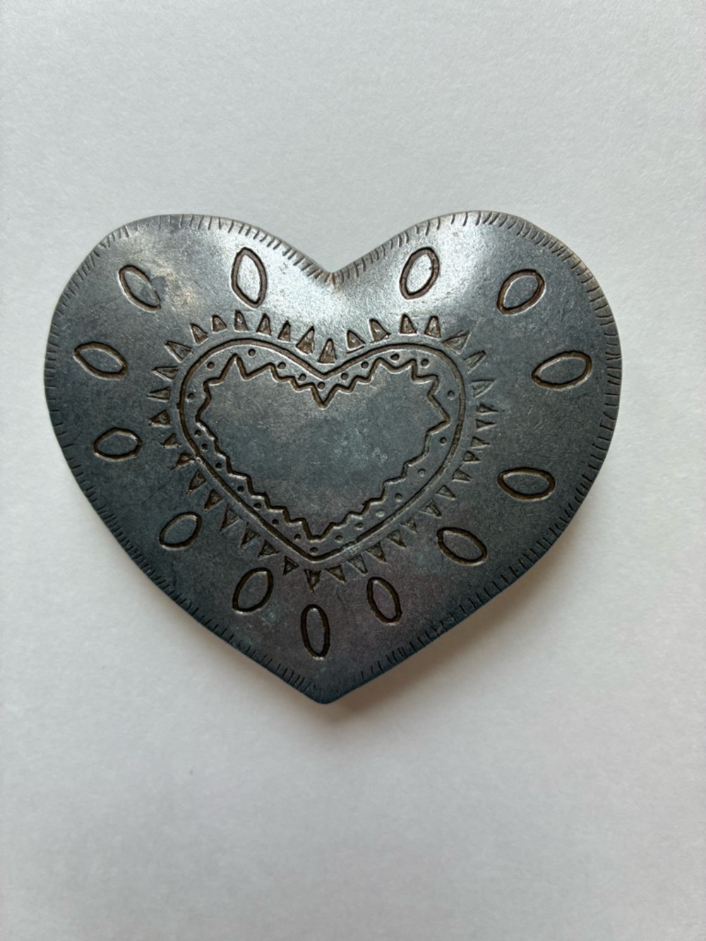 Distressed  Matte Silver Heart Shaped Belt Buckle